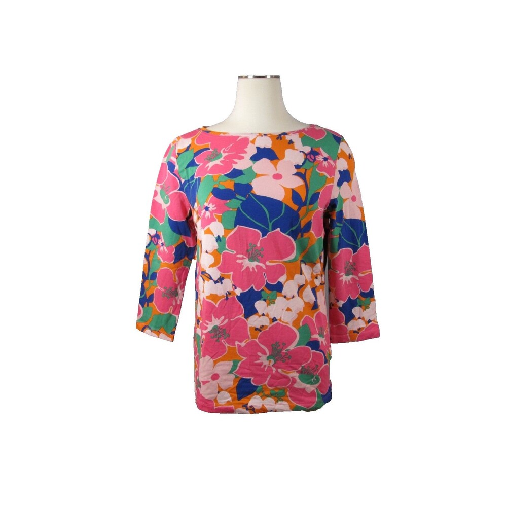 Talbots Large - P Bateau Neck Tee Blooming Oasis Tropical Floral Print Pre‑Owned